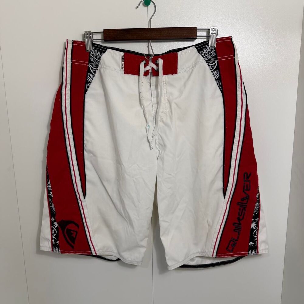 Quiksilver Men's White and Red Swim-briefs-shorts